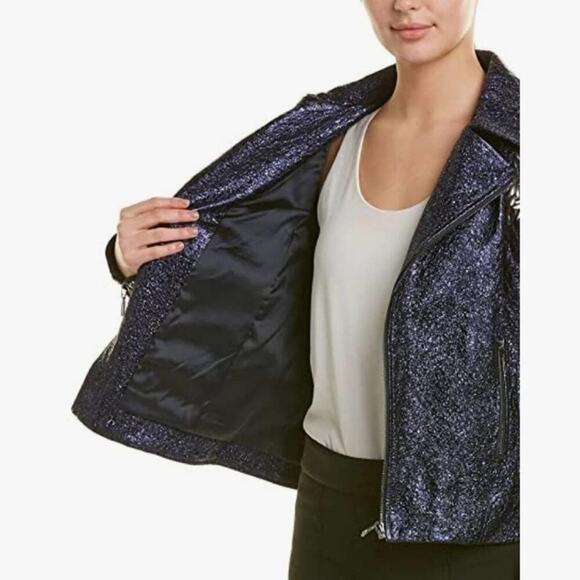 ELIE TAHARI WOMENS MAE LAMB LEATHER METALLIC Moto jacket size XL NEW $1798 MSRP - Picture 4 of 16